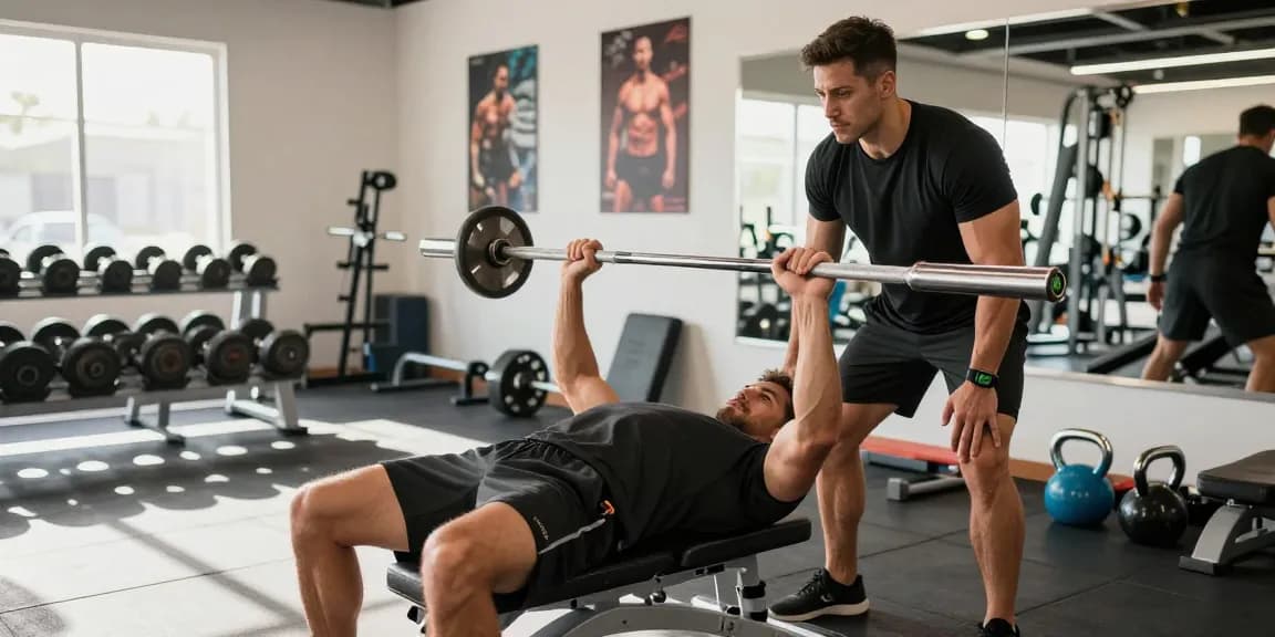 Anabolika Shop showcasing a bodybuilder bench pressing weights in a vibrant gym atmosphere, highlighting dedication to muscle gain.