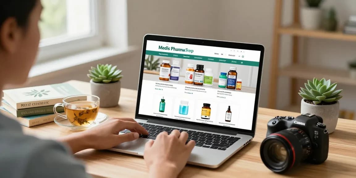 Shop für hochwertige Steroide und Wellnessprodukte im Medi Pharma Shop in einem gemütlichen Arbeitsbereich.