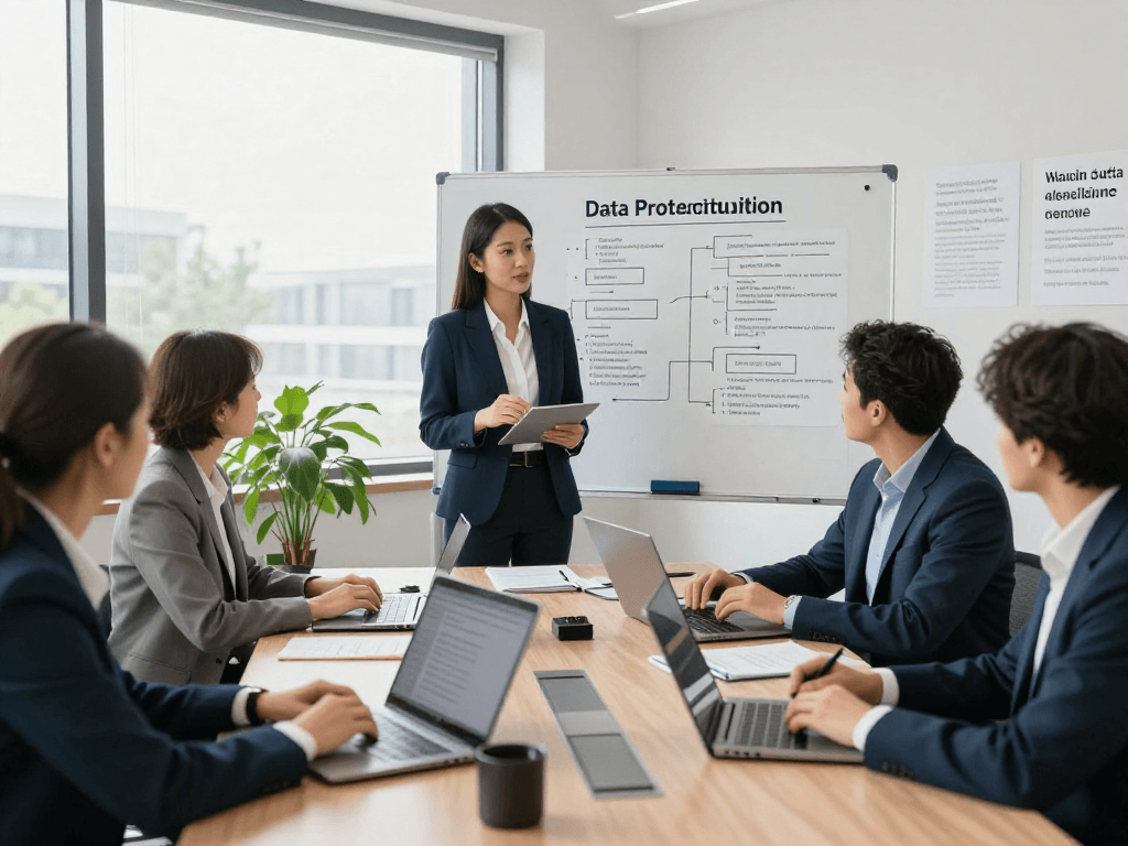 Collaborative meeting discussing Datenschutz Dienstleistung to enhance data protection strategies.