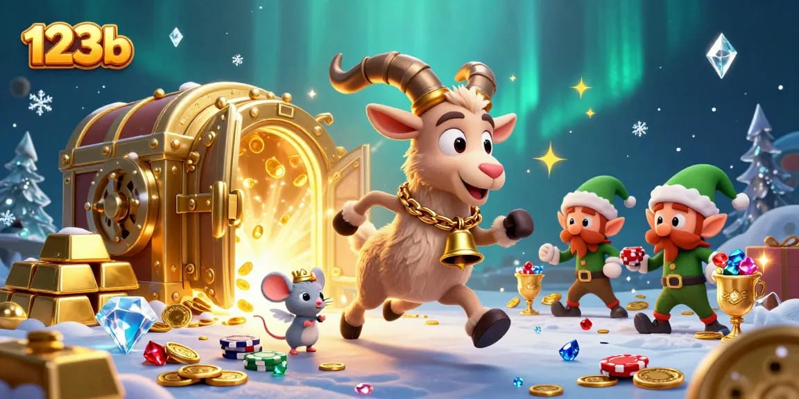 Experience festive thrill at 123b casino, where playful characters create a vibrant gaming atmosphere.