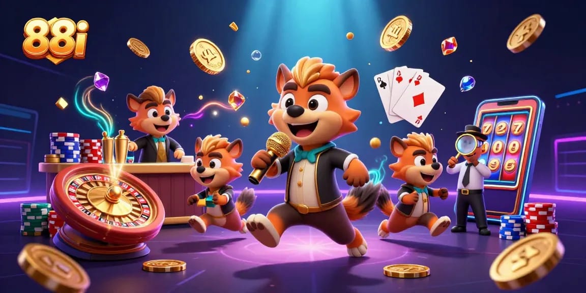 Experience vibrant casino life at 88i with hyenas in a comedic atmosphere, laughter, and dynamic casino elements.
