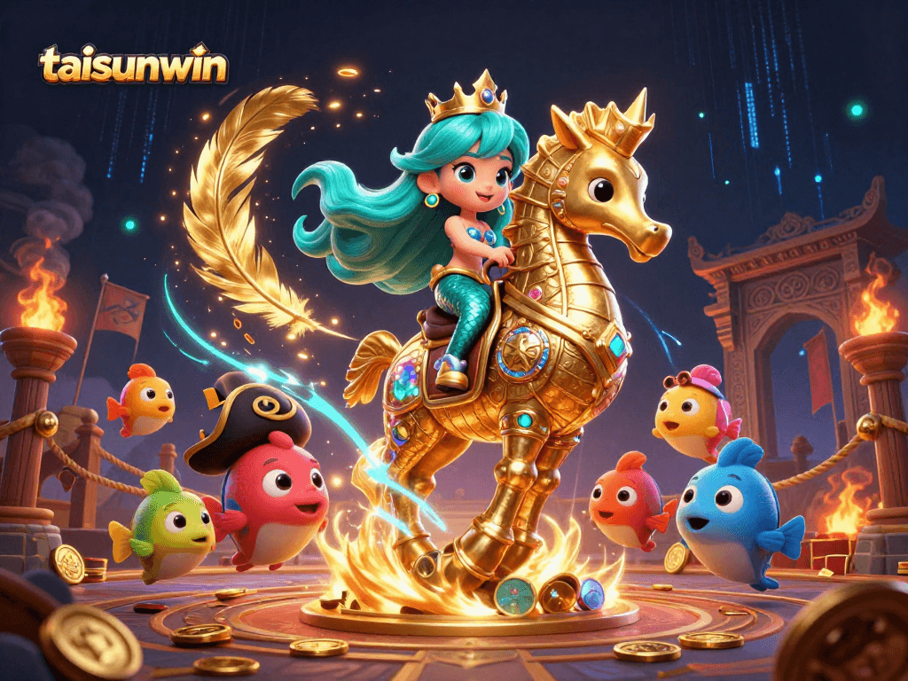 Engage with the taisunwin casino, featuring vibrant 3D characters in a magical underwater scene.