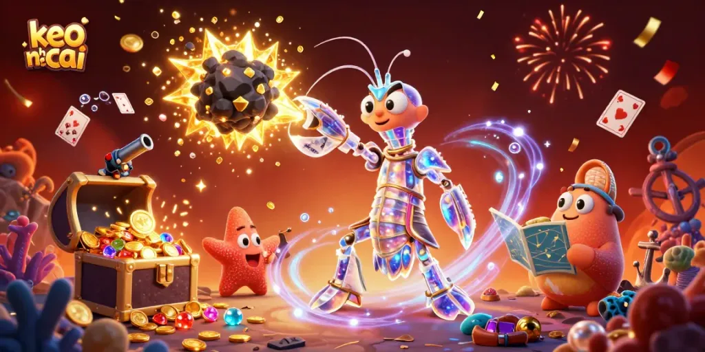 Engage with keo nha cai thrilling visuals of galactic samurai shrimp amidst vibrant gaming elements.