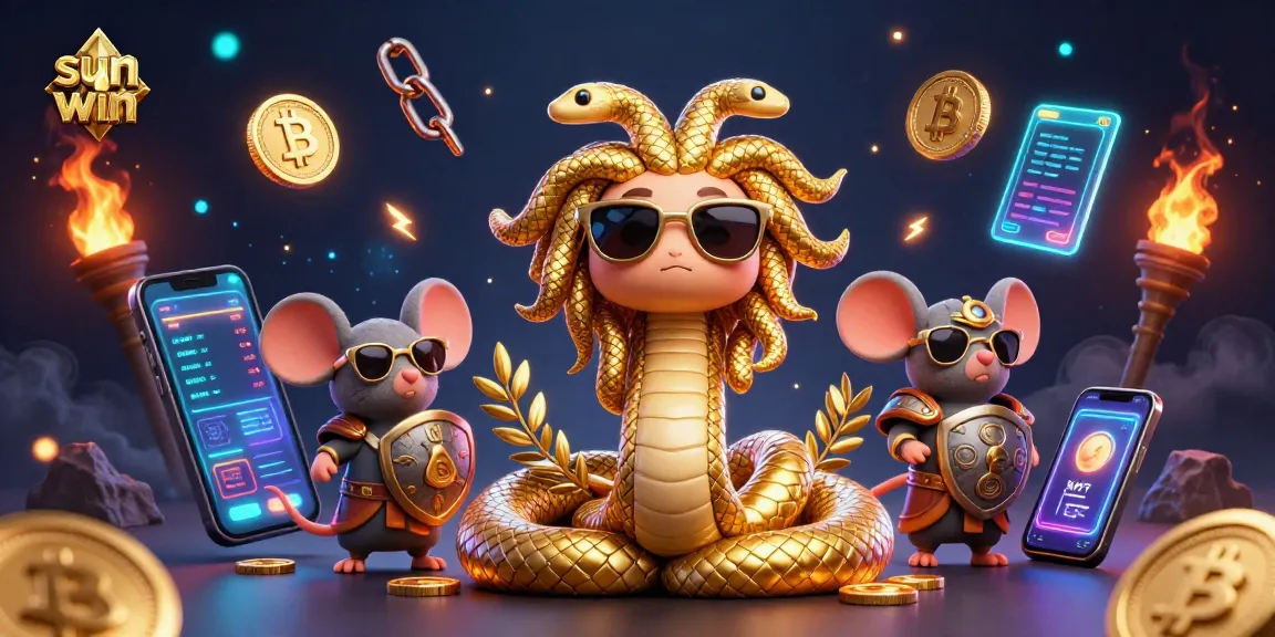 Experience the thrill of sun win at this vibrant casino illustration filled with crypto elements.