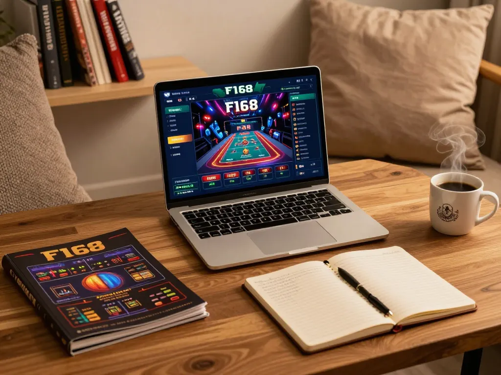 Engaging online F168 casino gaming setup with strategy guides and cozy atmosphere