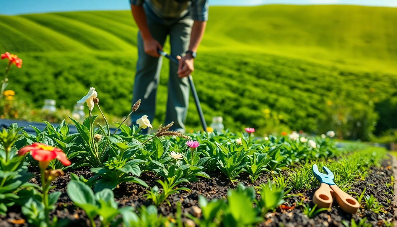Galabauer gestaltet einen blühenden Garten mit professioneller Leidenschaft.