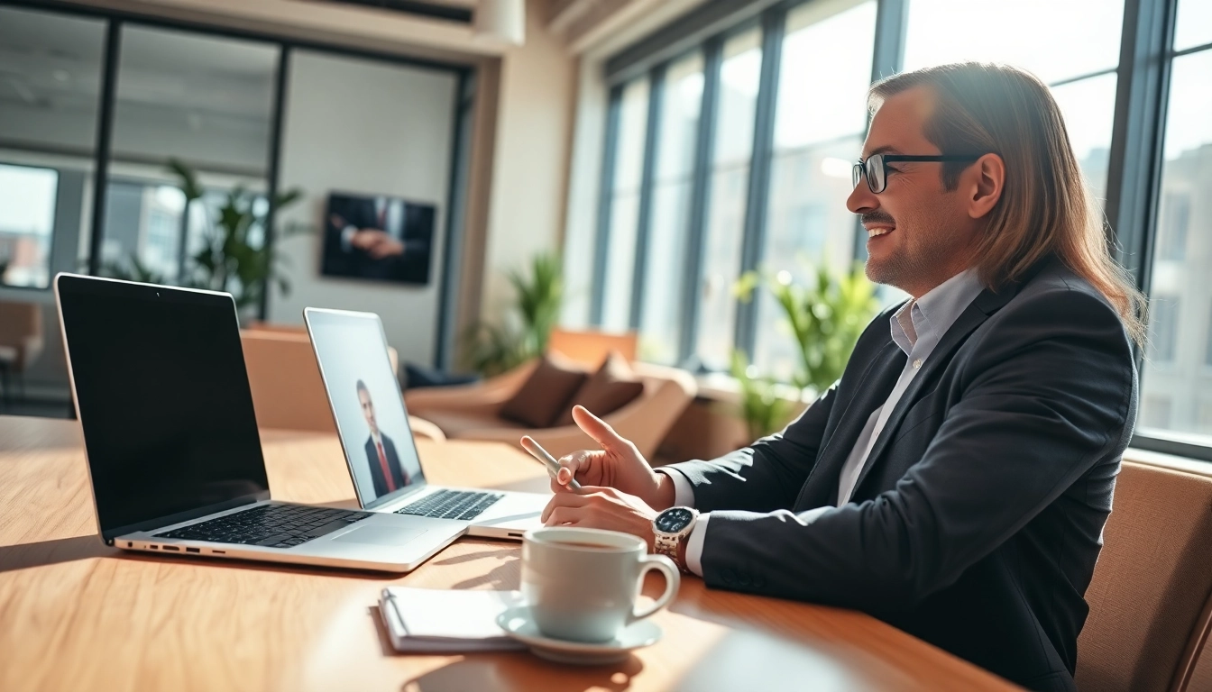Der Headhunter IT ressourceful in einem modernen Büro während eines Videoanrufs.
