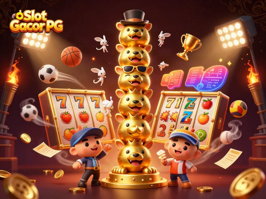 Experience winning plays with Slot Gacor PG featuring a lively 3D cartoon totem and vibrant slot elements.
