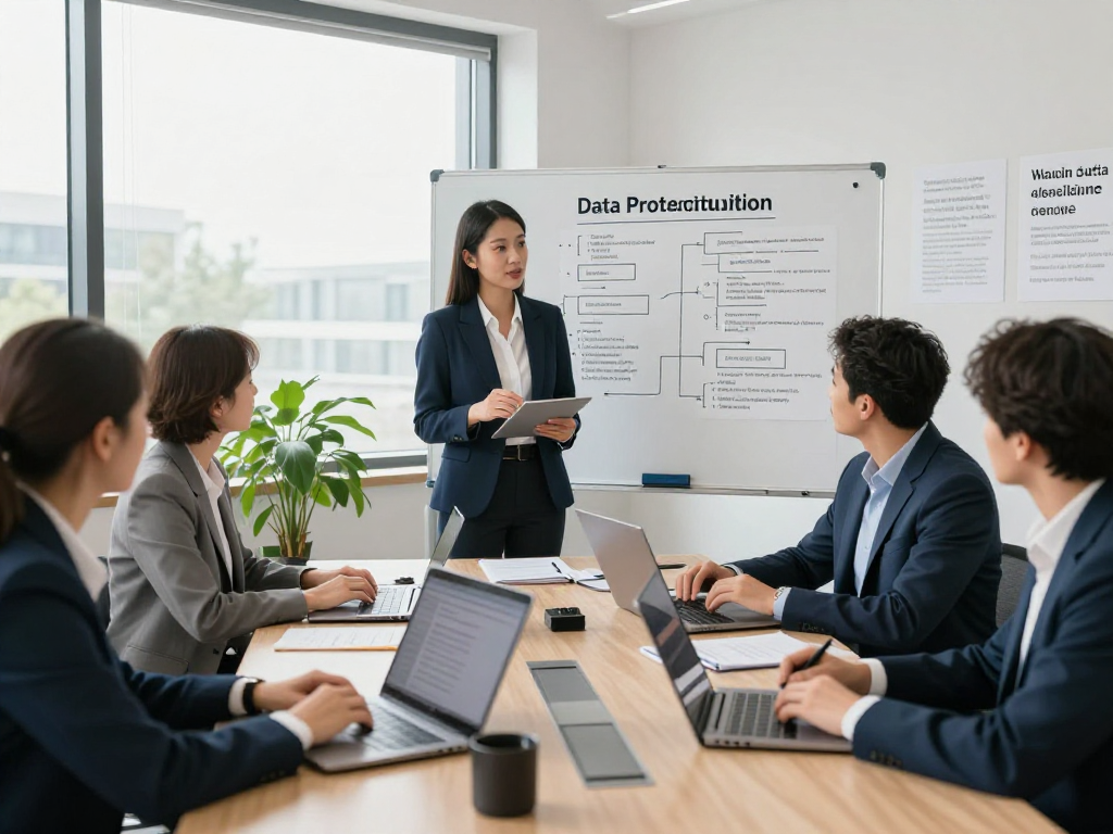 Collaborative meeting discussing Datenschutz Dienstleistung to enhance data protection strategies.