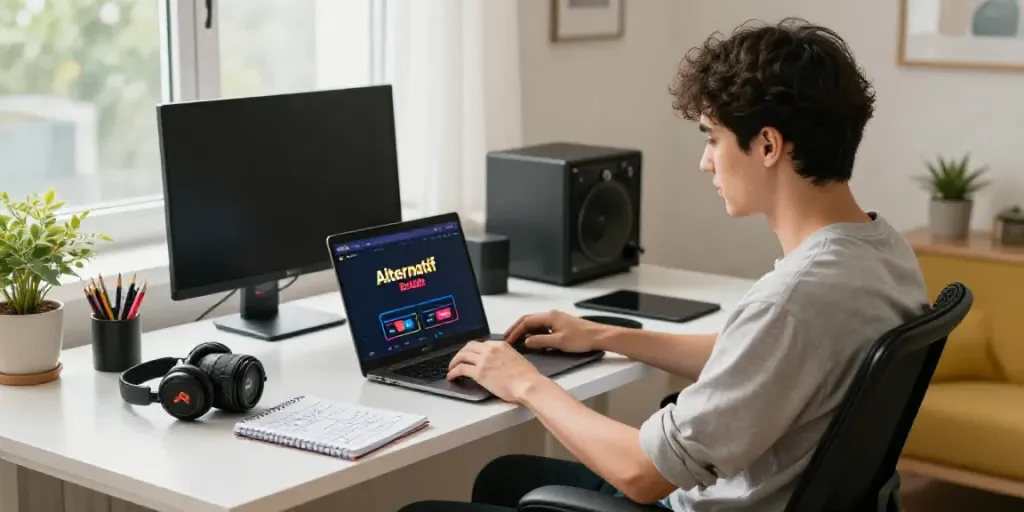 Engaging with the Alternatif Bola88 platform in a vibrant home office.