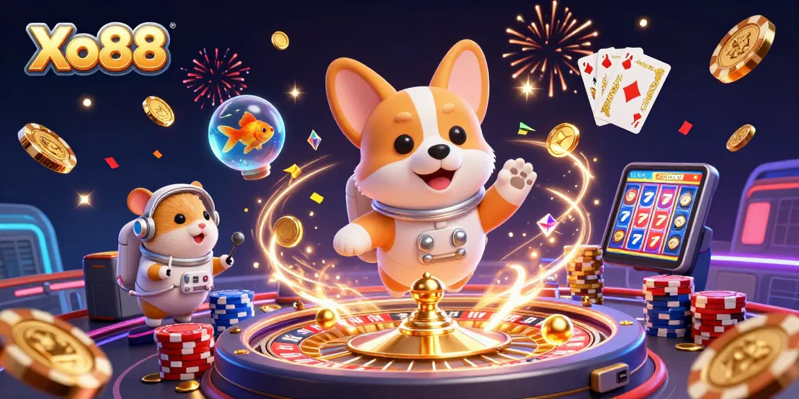 Xo88 takes you on a thrilling space casino adventure with cartoon characters and vibrant game elements.