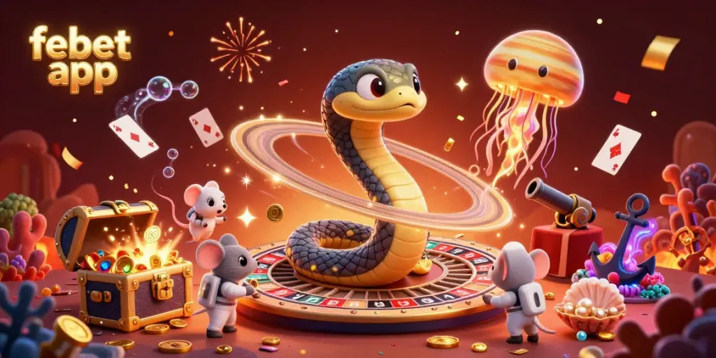 Experience the thrill of betting with the febet app, showcasing a snake roulette in a cosmic casino.