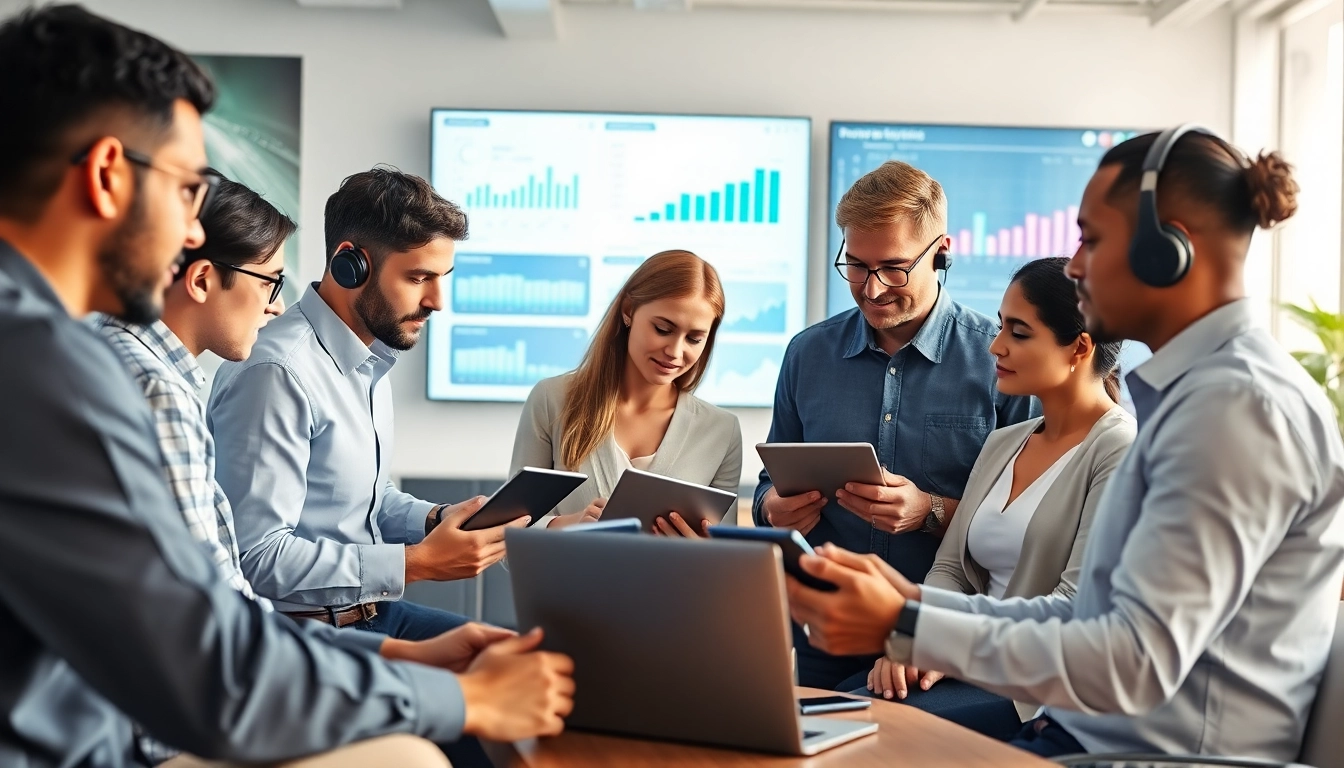 Professionals providing IT Support in a modern office environment with advanced technology.