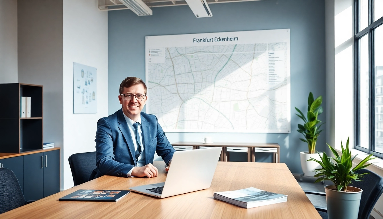 Professioneller Immobilienmakler Frankfurt Eckenheim berät Kunden in einem modernen Büro.