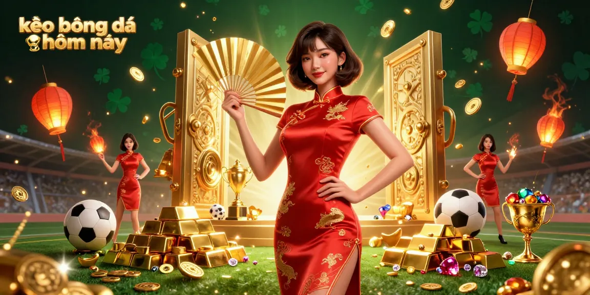 Engage with kèo bóng đá hôm nay featuring a confident Asian woman amid dynamic sports betting elements.