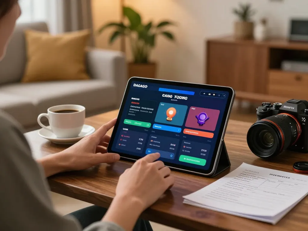 Engaging in DAGAGO live betting on a tablet at home, showcasing online gambling excitement in a cozy setting.