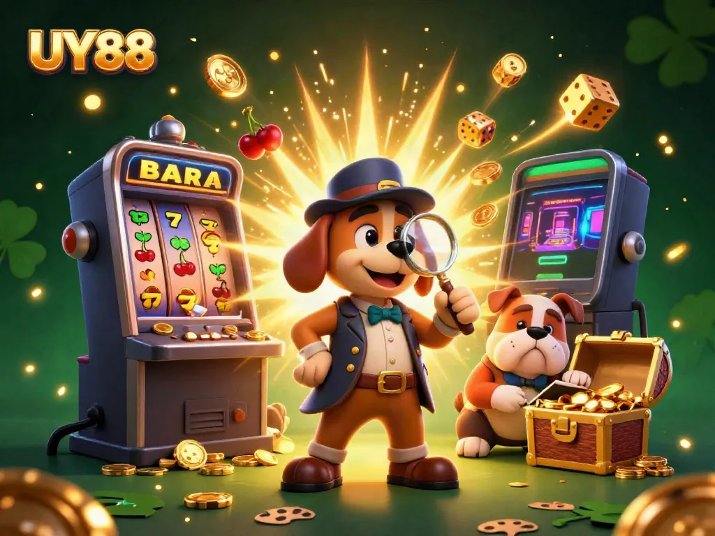 Engage in thrilling winning moments at UY88 with a detective and his bulldog uncovering hidden gambling treasures.