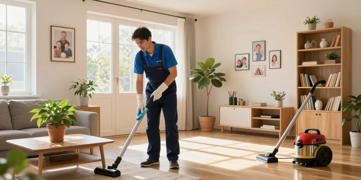 Professionelle Reinigungskraft in einem hellen Wohnzimmer, die die Qualität der Dienstleistungen der reinigungsfirma solothurn zeigt.