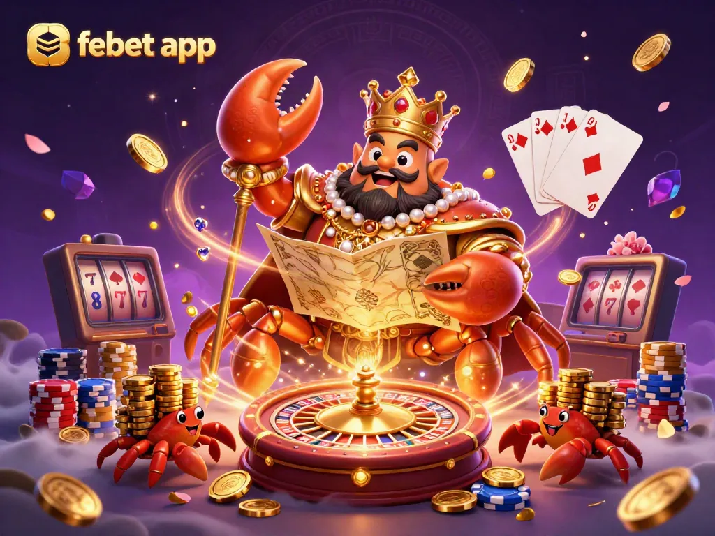 Experience excitement with the febet app through the game-filled world of a golden crab emperor.