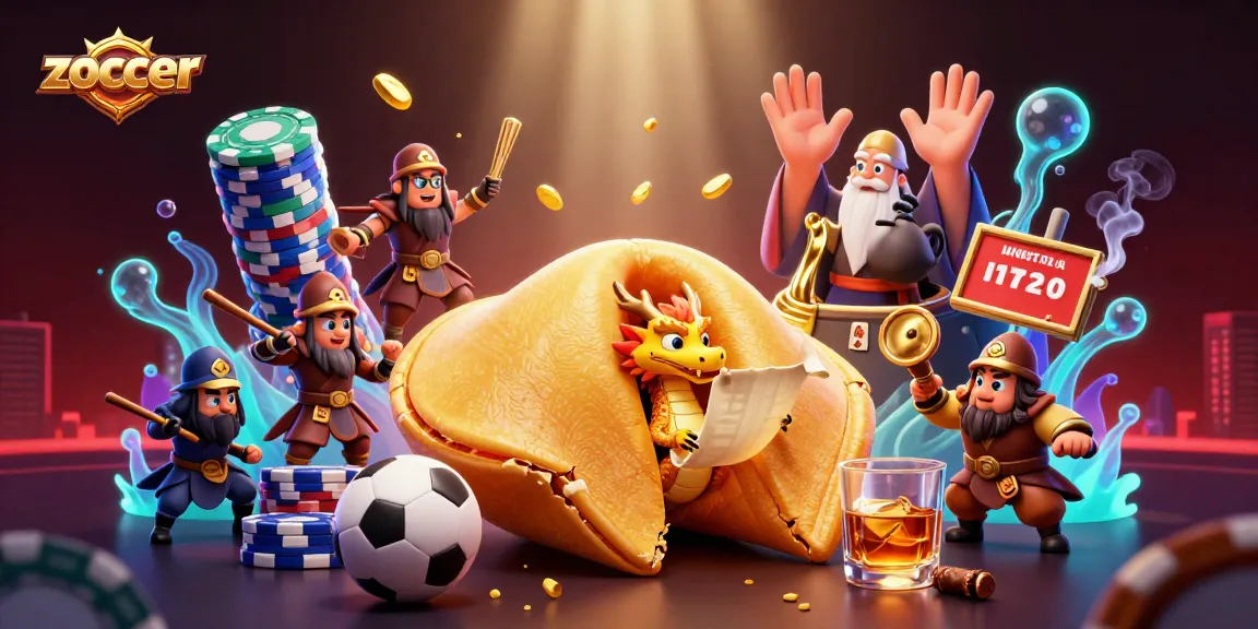 Zoccer showcases a vibrant illustration of a fortune cookie and wise dragon amidst lively sports betting elements.