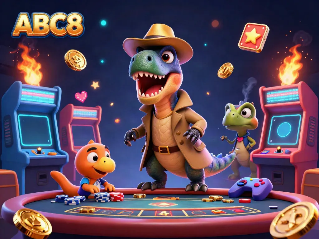 ABC8 showcases a thrilling blackjack scene with a clever velociraptor card counter, adding excitement to the gaming experience.