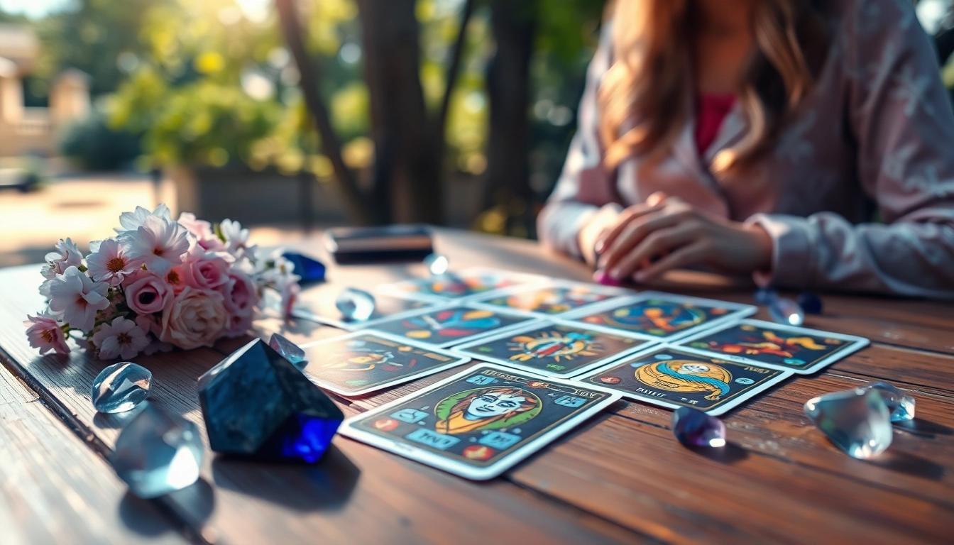 Erfahren Sie die tarotkarten bedeutung durch eine entspannte Lesung im Freien mit bunten Karten.