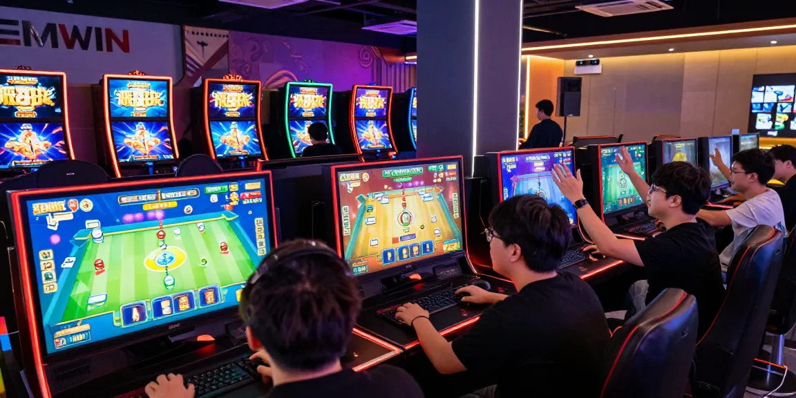 A lively gaming scene at https://gemwin.pics/ with diverse players enjoying card games and slots in a vibrant atmosphere.