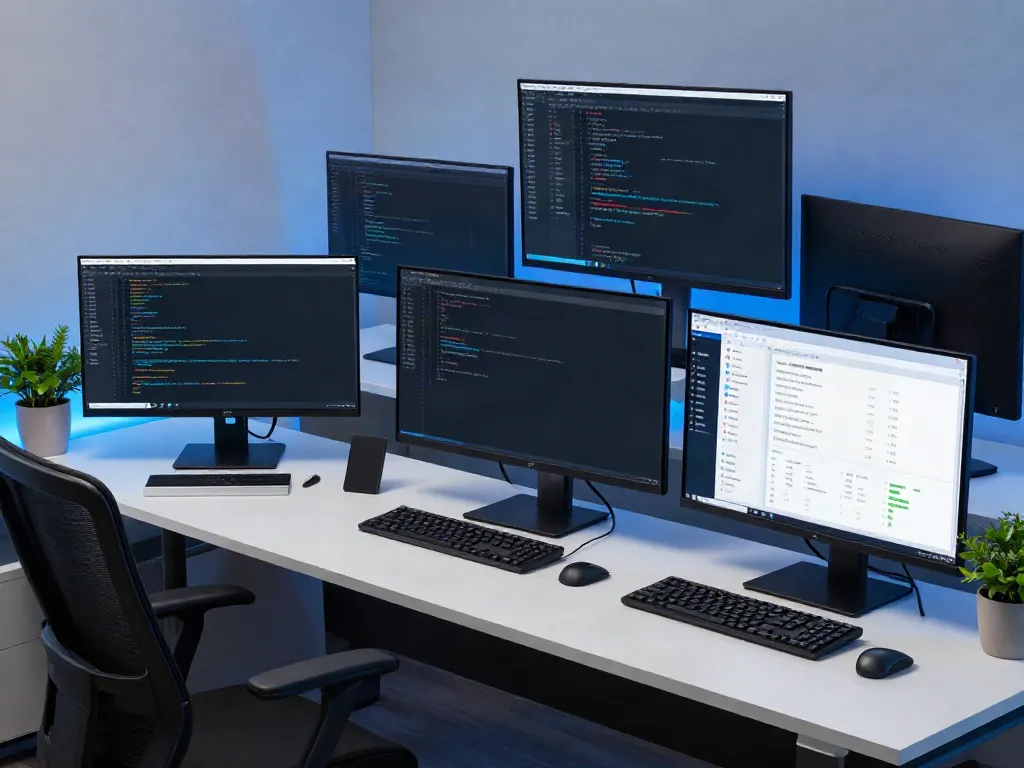 Software composition analysis displayed on multiple screens in a modern development workspace.