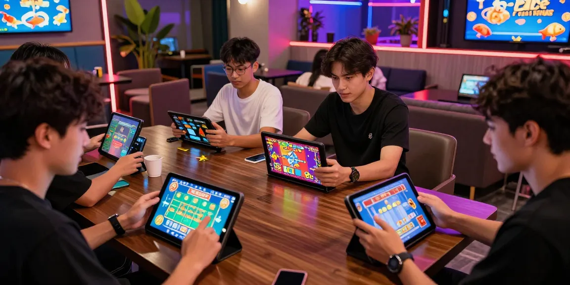 Engaging young adults at B52 CLUB gaming area, enjoying thrilling online games like Sicbo and fish shooting.