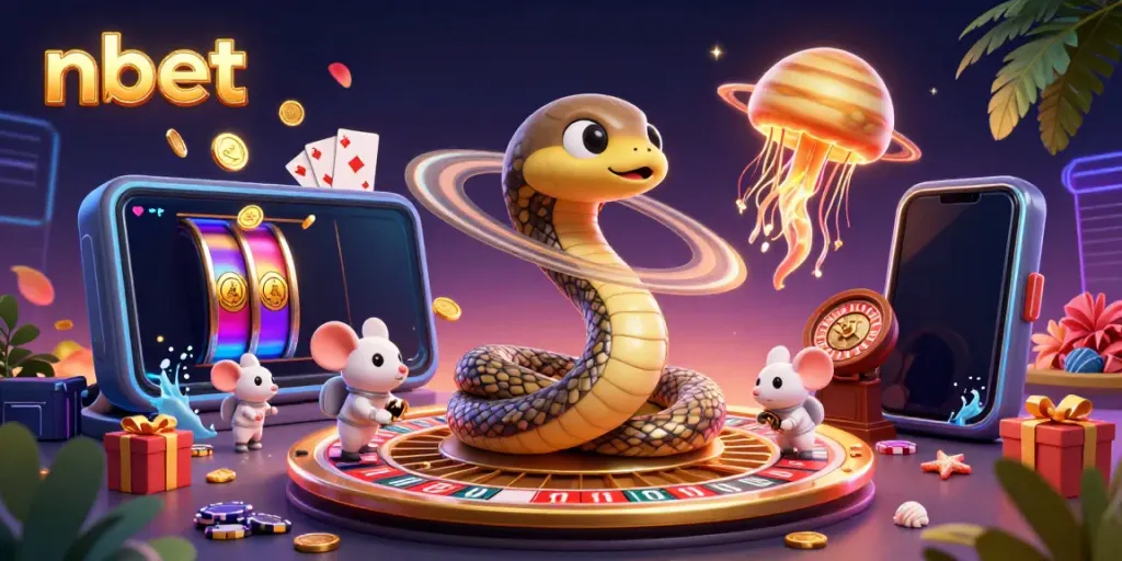 Experience cosmic betting with nbet featuring unique characters in a vibrant casino scene.