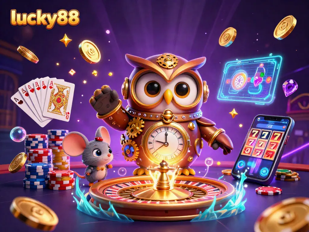 Experience the excitement of lucky88 with golden coins and cards flying in this vibrant casino scene.