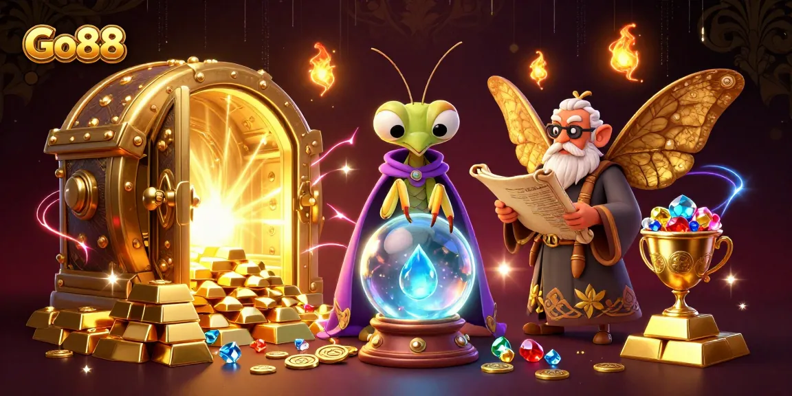 Experience the excitement of Go88 with a vibrant fantasy scene showcasing casino elements and characters.