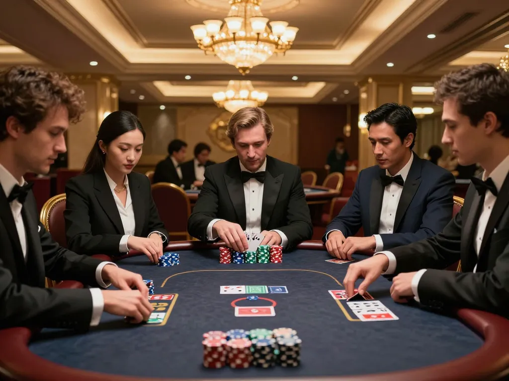 Engaging poker gameplay at top casino featuring link 789win, showcasing strategic moves and luxury atmosphere.