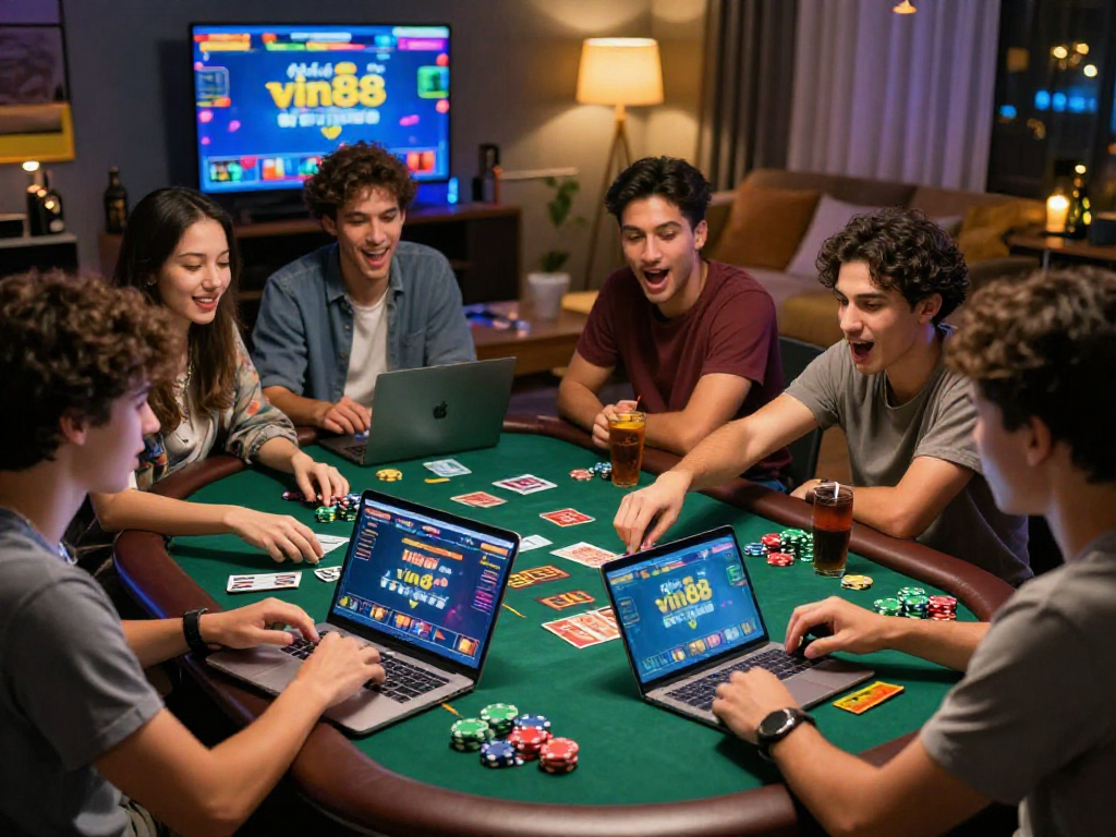 Exciting gaming night with friends using nhà cái vin88 for online casino fun.