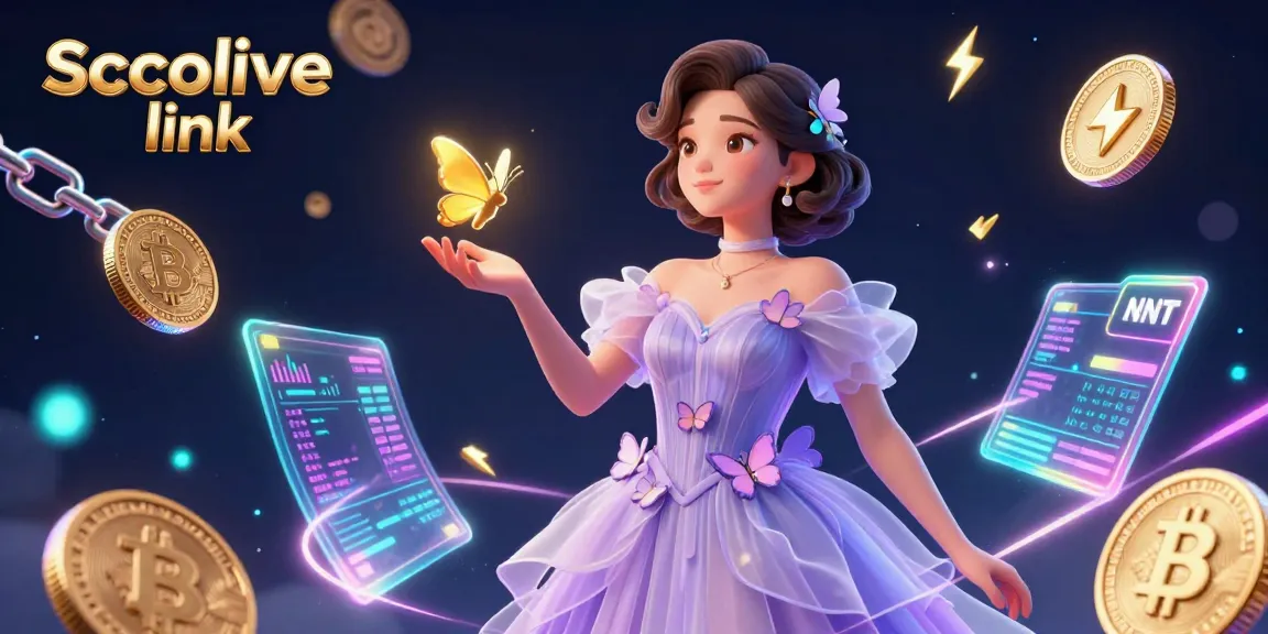 Engage with the Socolive link experience, showcasing vibrant 3D elements and golden butterflies surrounded by crypto themes.
