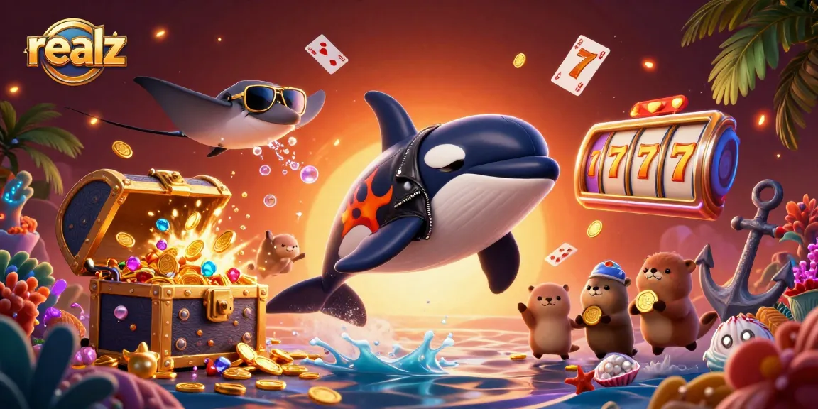 Experience exciting gameplay with realz while a whale, stingray, and otters celebrate casino wins.