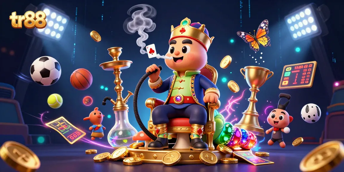 Experience tr88 with a vibrant gambling scene featuring colorful characters and intense gaming action.