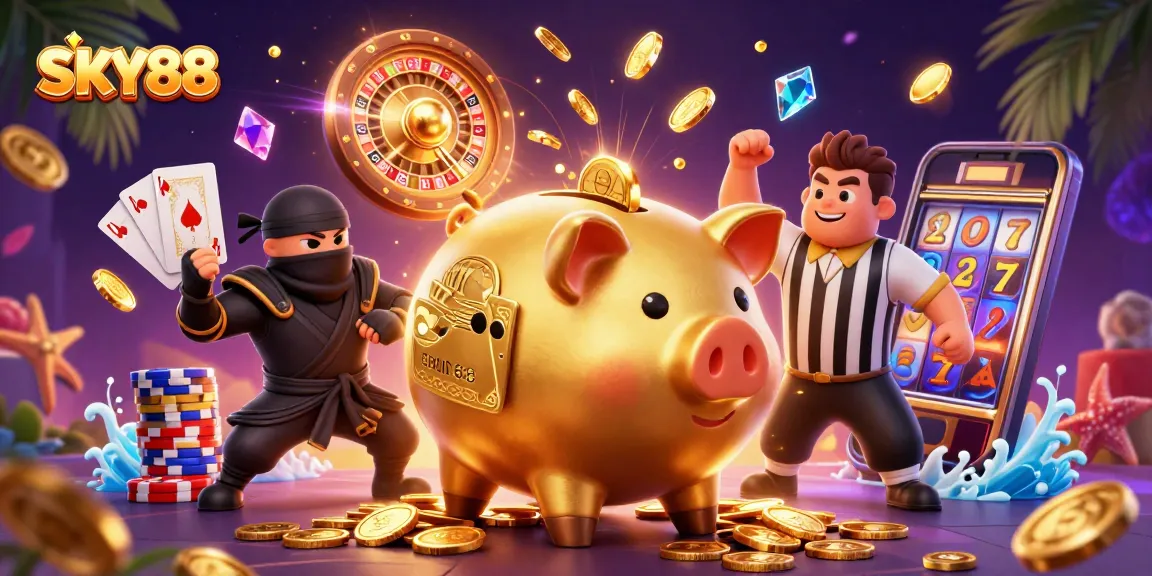 Experience exhilarating gameplay with SKY88, showcasing a sumo wrestler and ninja-themed casino battle.