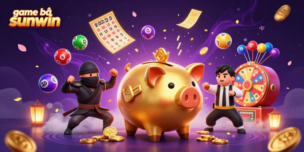 Win big with game bài sunwin as golden coins fall from the piggy bank sumo wrestler.